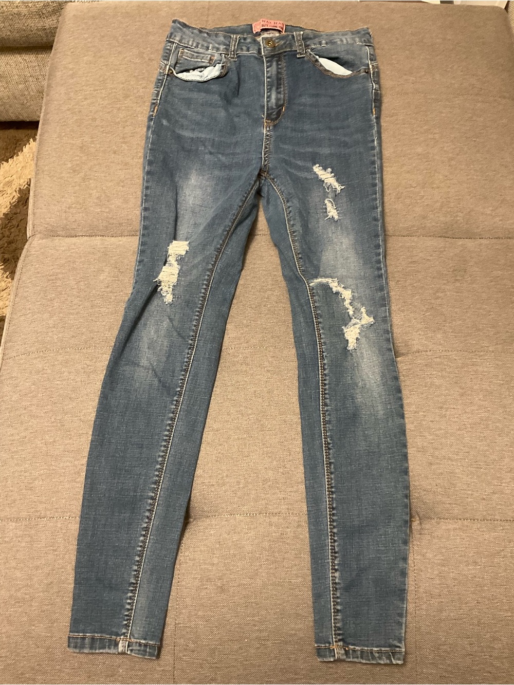 Wax Jean women’s Distressed Skinny blue ripped Jeans size 9